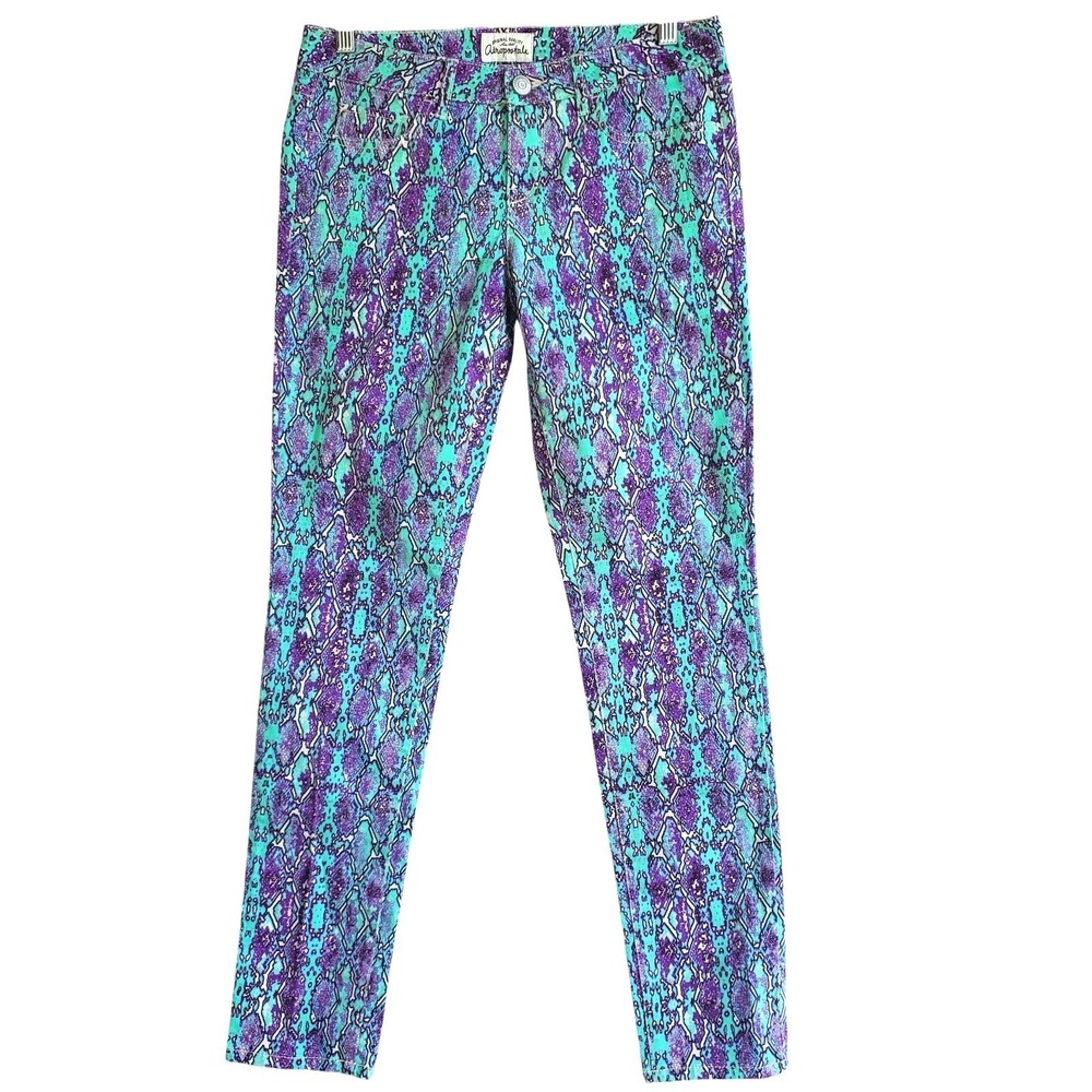 Aeropostale‎ Y2K Purple Teal Snake Print Skinny Jeans Pants Womens Size 6